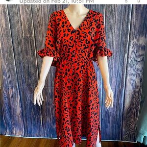 Who What Wear Red Sundress with Flutter Sleeves and V-Neck for Cocktail